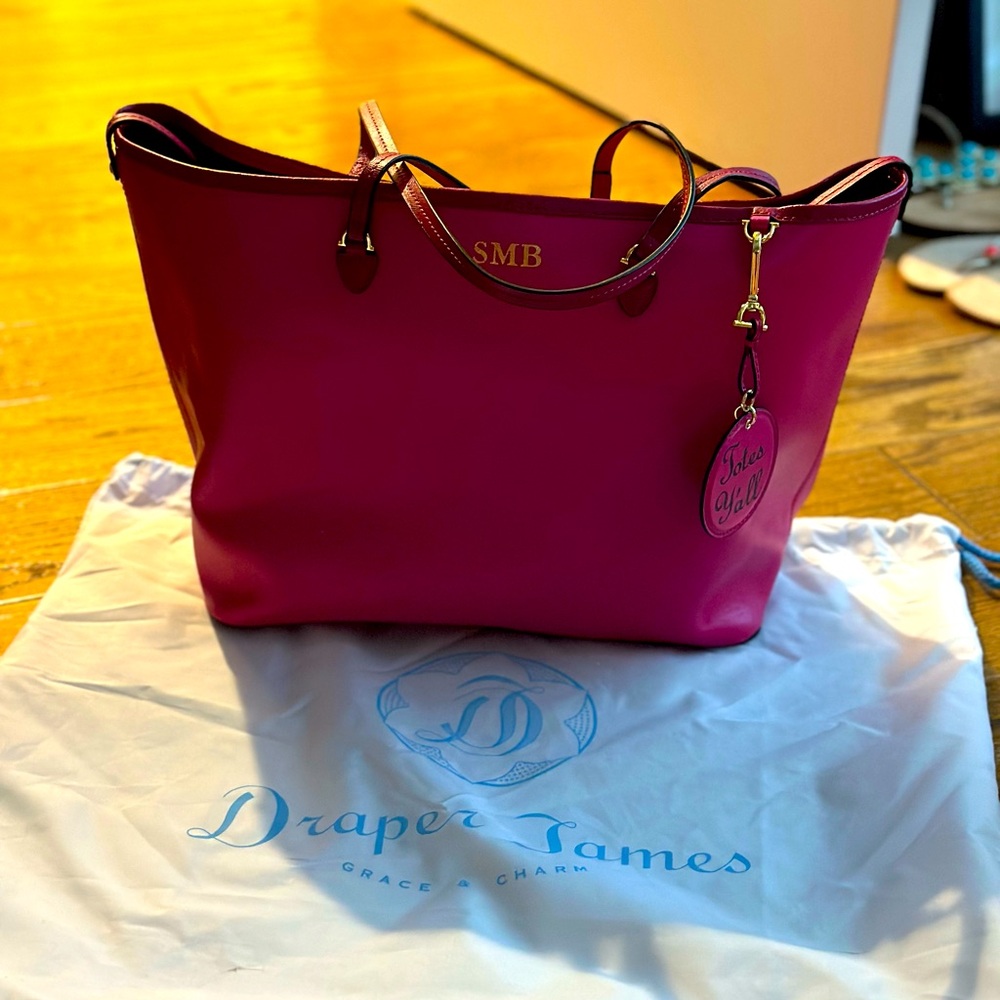 Draper James Pink Safiano Leather Tote Bag